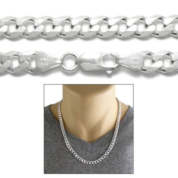 STERLING SILVER CUBAN CURB CHAIN NECKLACE 6.5MM (GAUGE 180). AVAILABLE 5 LENGTHS - Picture 1 of 2